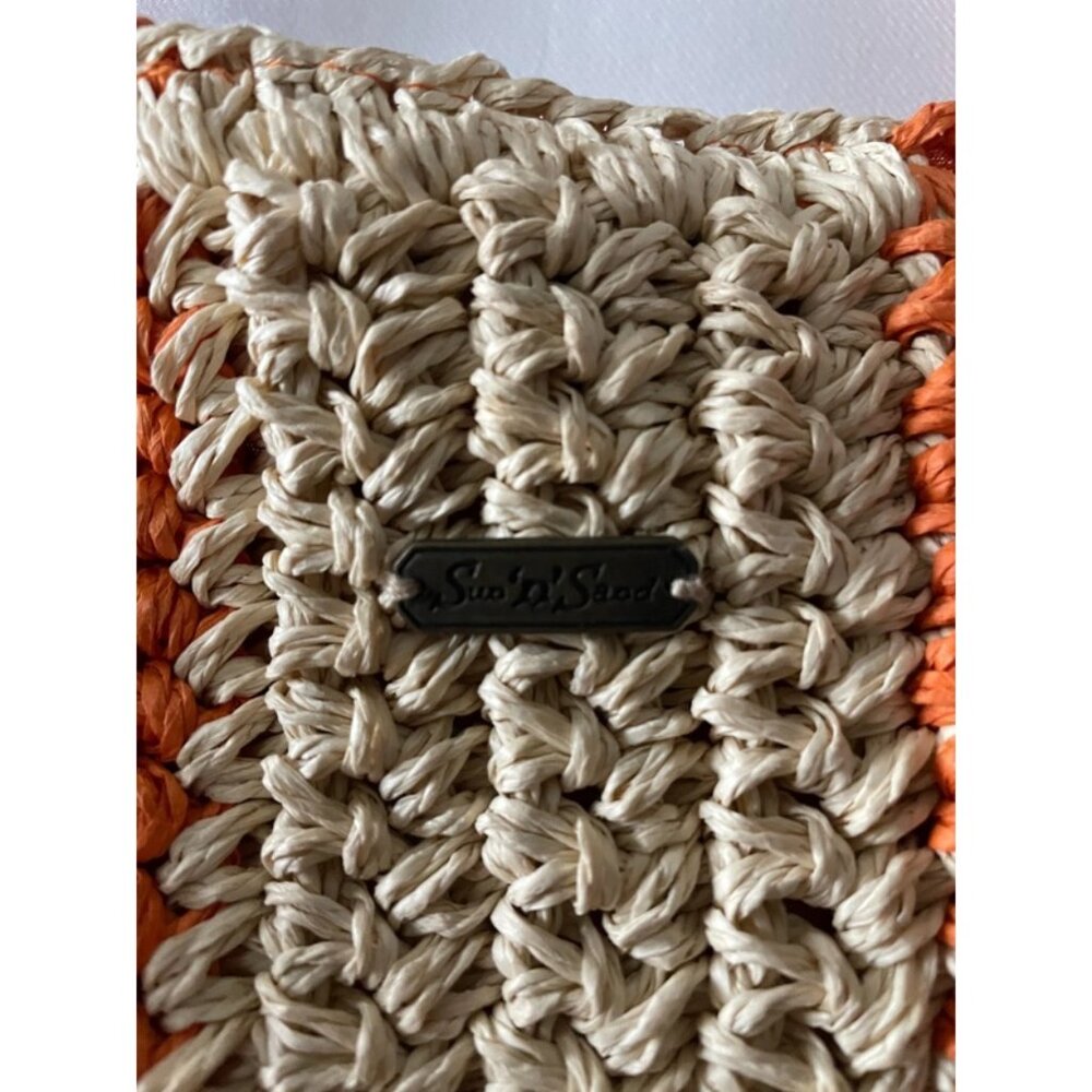 Sun N' Sand Womens Orange & Beige Beach Chic Crochet Shoulder Tote Bag - Picture 6 of 13